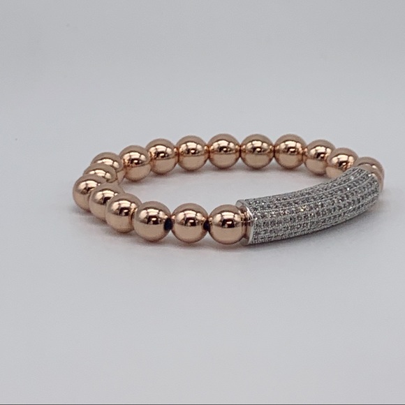 Rose Gold beaded stretch bracelet pave bar - Picture 4 of 4